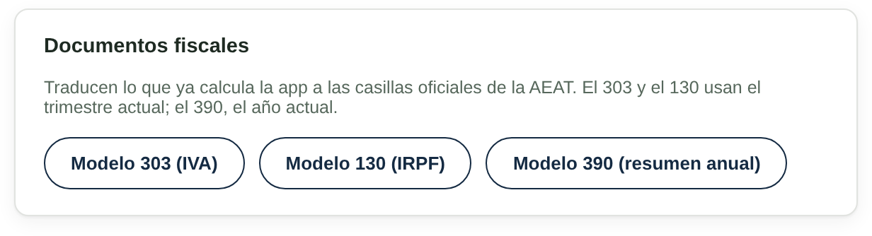 Documentos fiscales en Copermiq: descarga de modelo 303 (IVA), modelo 130 (IRPF) y modelo 390 (resumen anual)